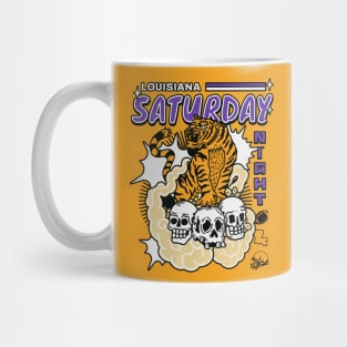 Retro Louisiana Saturday Night Manga Style Purple and Gold Mug